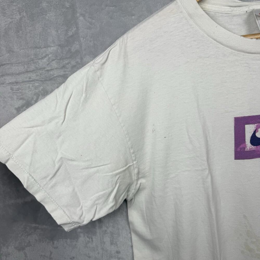 Vintage 90s Nike T-Shirt Made in USA Purple Teal Graphic Swoosh Logo Men’s M Y2K - Picture 9 of 12